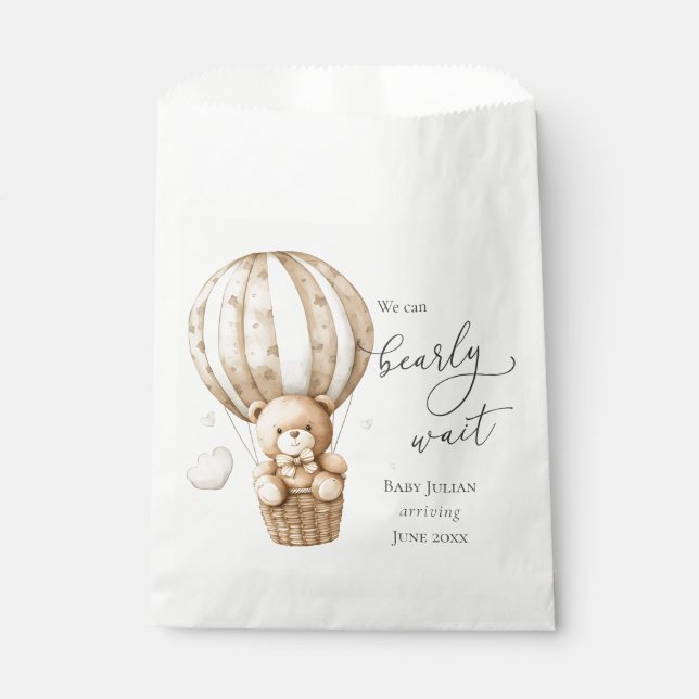 Teddy Bear We Can Bearly Wait Baby Shower Favour Bag (Front)
