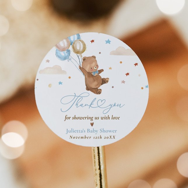 Teddy Bear We Can Bearly Wait Baby Shower Favour Classic Round Sticker (Creator Uploaded)
