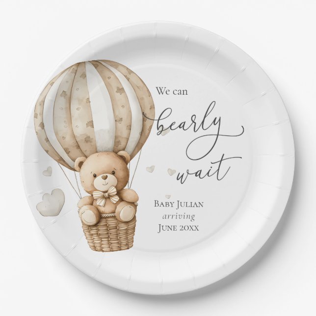 Teddy Bear We Can Bearly Wait Baby Shower Paper Plate (Front)