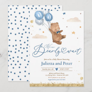 Teddy Bear We Can Bearly Wait Boy Baby Shower Invi Invitation