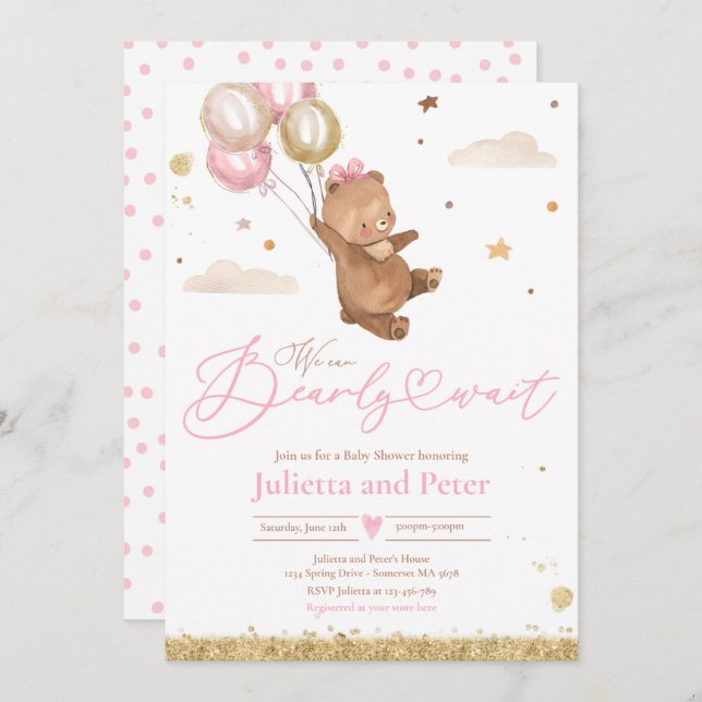 Teddy Bear We Can Bearly Wait Boy Baby Shower Invitation (Front/Back)