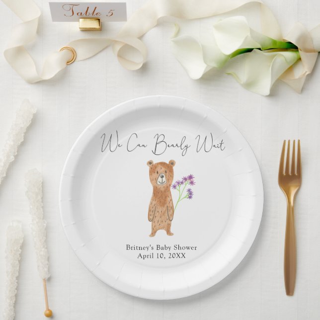 Teddy bear - we can bearly wait paper plate (Wedding)