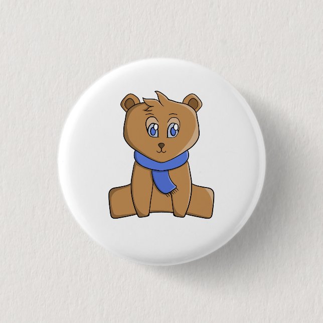 Teddy bear wearing a blue scarf 1 inch round button (Front)