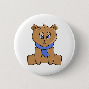Teddy bear wearing a blue scarf 2 inch round button