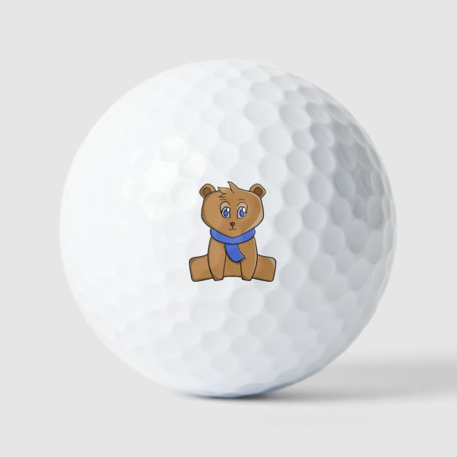 Teddy bear wearing a blue scarf golf balls (Front)