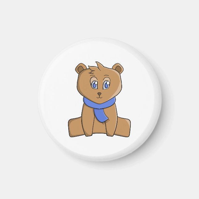 Teddy bear wearing a blue scarf magnet (Front)