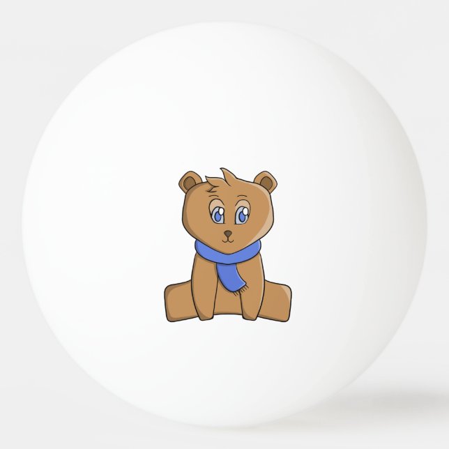 Teddy bear wearing a blue scarf ping pong ball (Front)