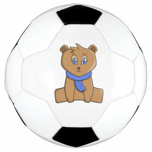 Teddy bear wearing a blue scarf soccer ball