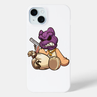 teddy bear wearing a ski mask and holding a gun iPhone 15 mini case