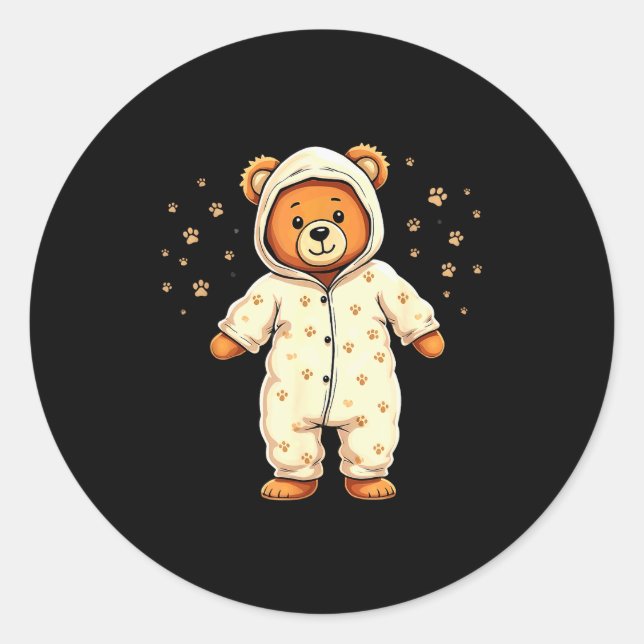 Teddy Bear Wearing Pajamas  Classic Round Sticker (Front)