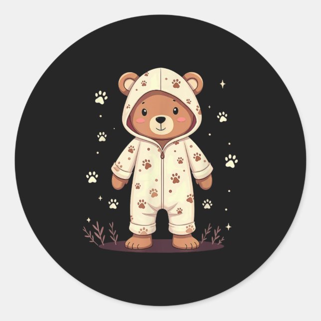 Teddy Bear Wearing Pajamas  Classic Round Sticker (Front)