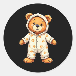 Teddy Bear Wearing Pajamas Classic Round Sticker