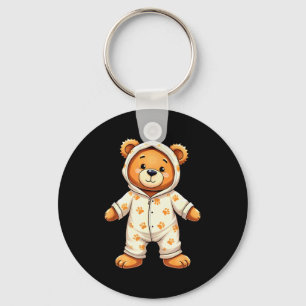 Teddy Bear Wearing Pajamas Keychain