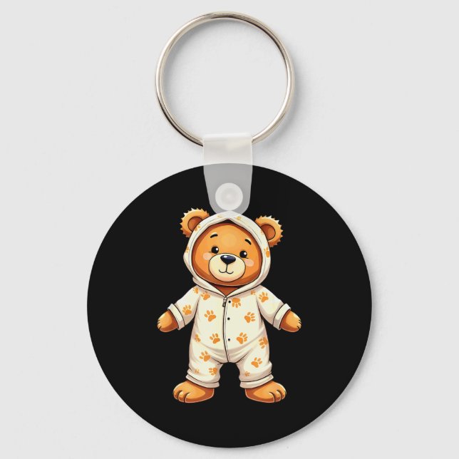 Teddy Bear Wearing Pajamas  Keychain (Front)