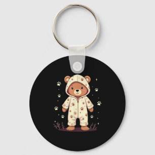 Teddy Bear Wearing Pajamas Keychain