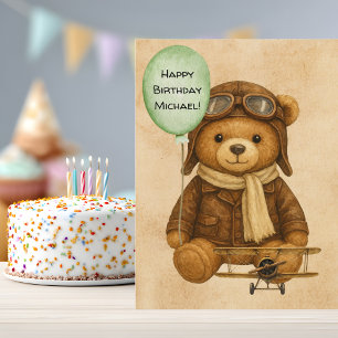 Teddy Bear Whimsical Vintage Airplane Cute Custom Postcard