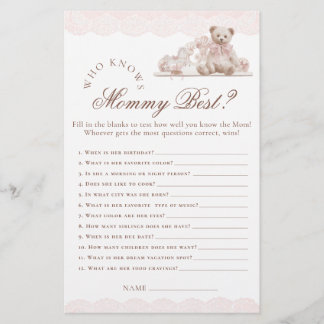 Teddy Bear Who Knows Mommy Best Baby Shower Game