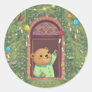 Teddy Bear & Wind Chimes Classic Round Sticker