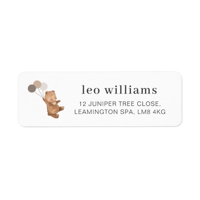 Teddy Bear with 3 Brown Balloons Label (Front)