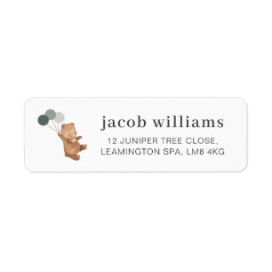 Teddy Bear with 3 Green Balloons Label