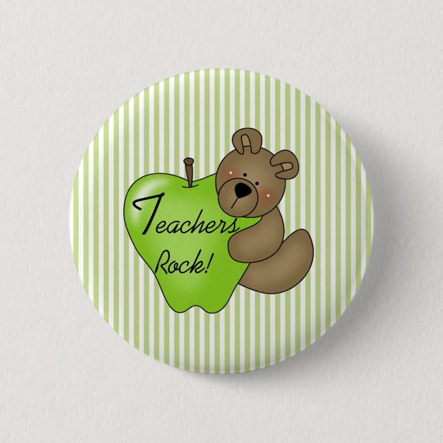 Teddy Bear with Apple Teachers Rock 2 Inch Round Button (Front)