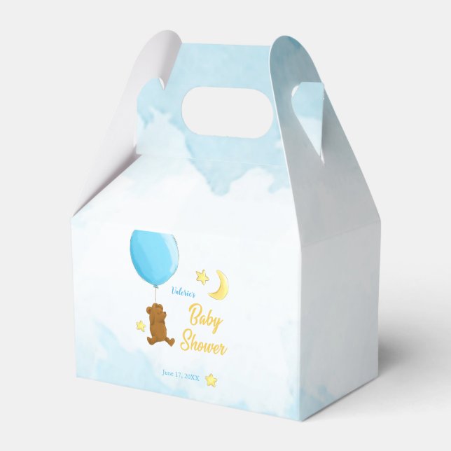 Teddy bear with balloon baby shower favor box (Front Side)