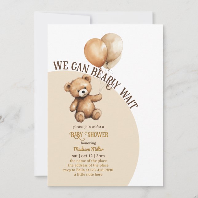 Teddy Bear With Balloon Baby Shower Invitation (Front)