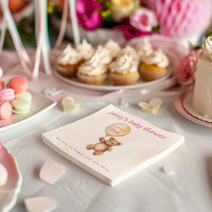 Teddy bear with balloon baby shower napkin