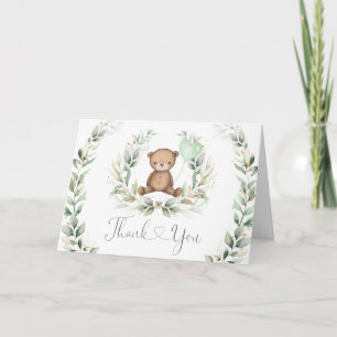Teddy Bear with Balloon Greenery Eucalyptus Wreath Card