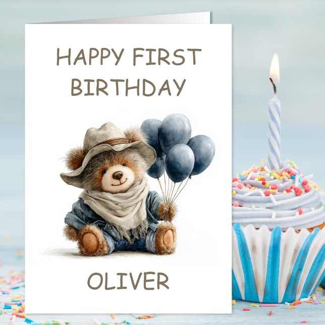 Teddy Bear with Balloons 1st Birthday Card (Creator Uploaded)