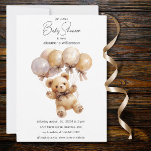 Teddy Bear with Balloons Baby Shower Invitation