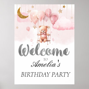 Teddy Bear with Balloons  birthday Welcome Sign