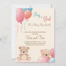 Teddy Bear with Balloons Boy or Girl Gender Reveal