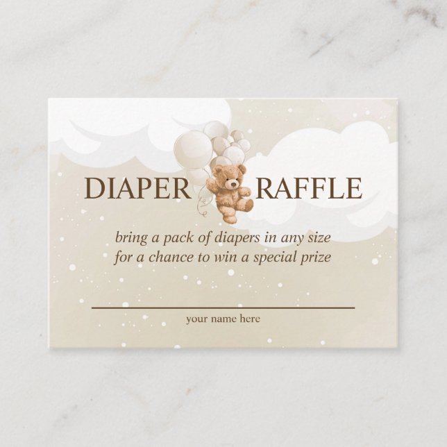 Teddy Bear with Balloons Diaper Raffle Card (Front)