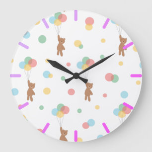Teddy Bear with Balloons  Large Clock