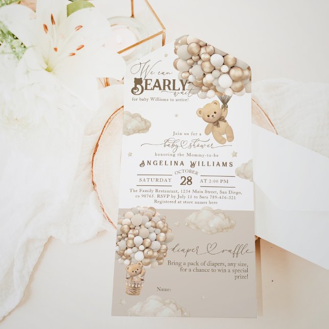 Teddy Bear with Balloons Neutral Baby Shower All In One Invitation (Creator Uploaded)