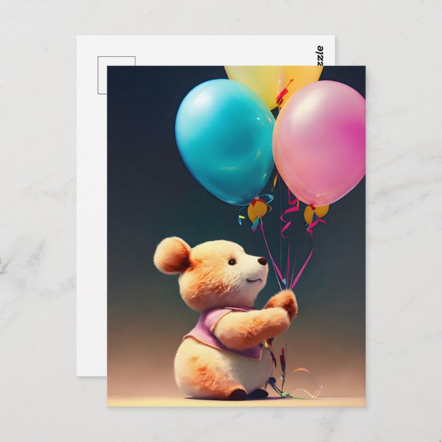 Teddy bear with balloons, Postcrossing Postcard (Front/Back)