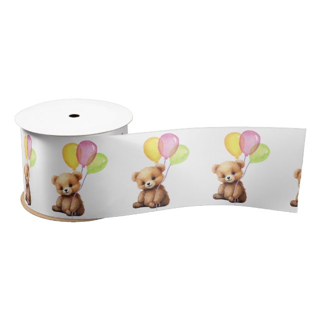 Teddy Bear With Balloons Satin Ribbon (Spool)