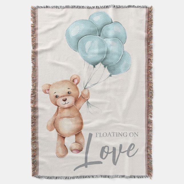Teddy Bear with Balloons Throw Blanket (Front Vertical)