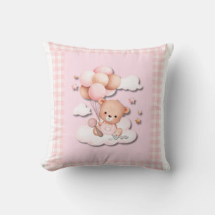 Teddy Bear with Balloons Throw Pillow