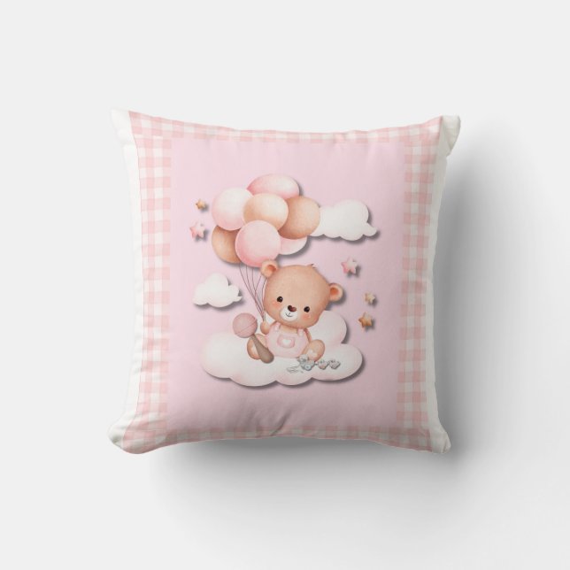 Teddy Bear with Balloons  Throw Pillow (Front)