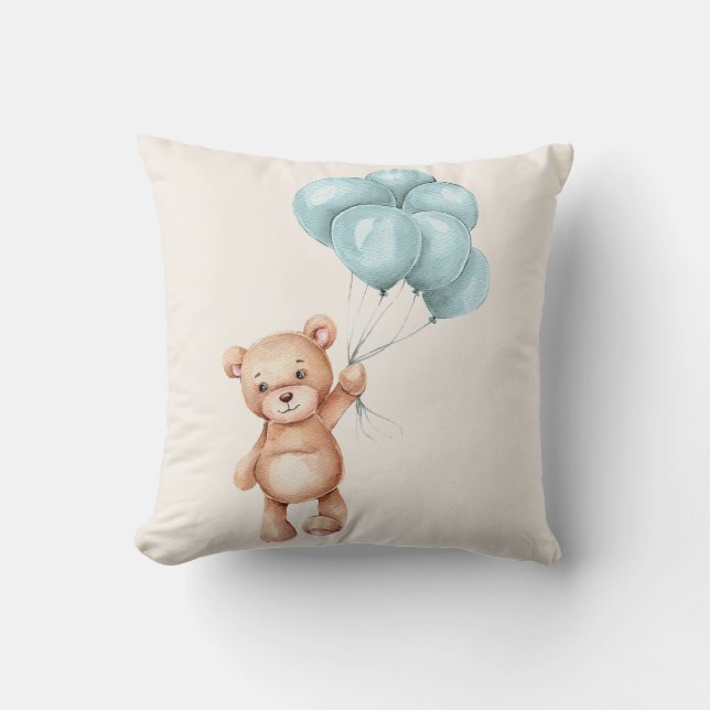Teddy Bear with Balloons Throw Pillow (Front)
