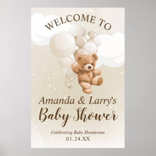 Teddy Bear with Balloons Welcome Sign Poster