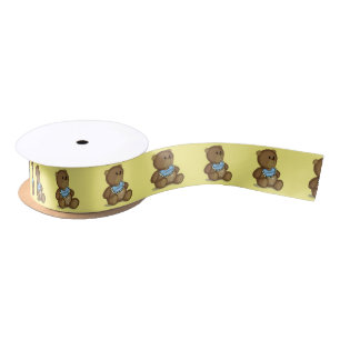 Teddy Bear with Bib on Yellow Satin Ribbon