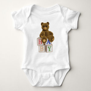 Teddy Bear with Blocks Baby Shower Bodysuit