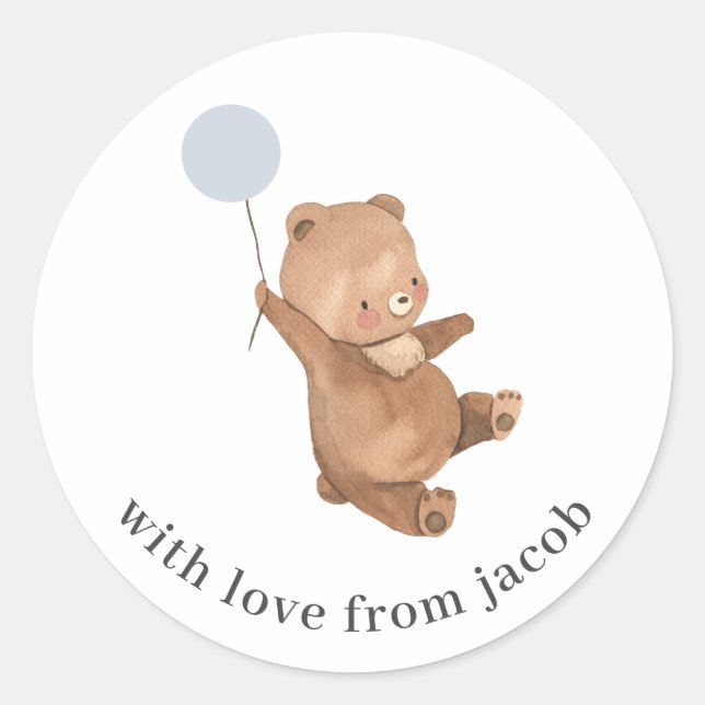 Teddy Bear with Blue Balloon Classic Round Sticker (Front)