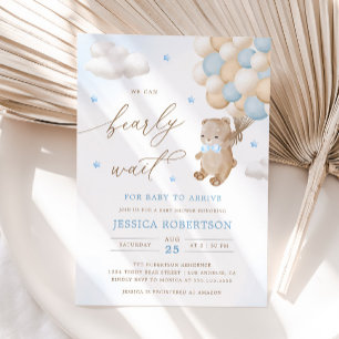 Teddy Bear with Blue Balloons Baby Shower Invitation