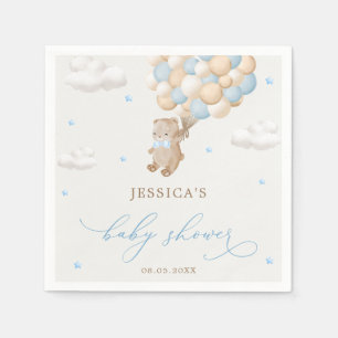 Teddy Bear with Blue Balloons Baby Shower Napkin