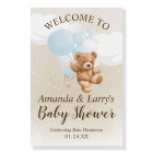 Teddy Bear with Blue Balloons Welcome Sign