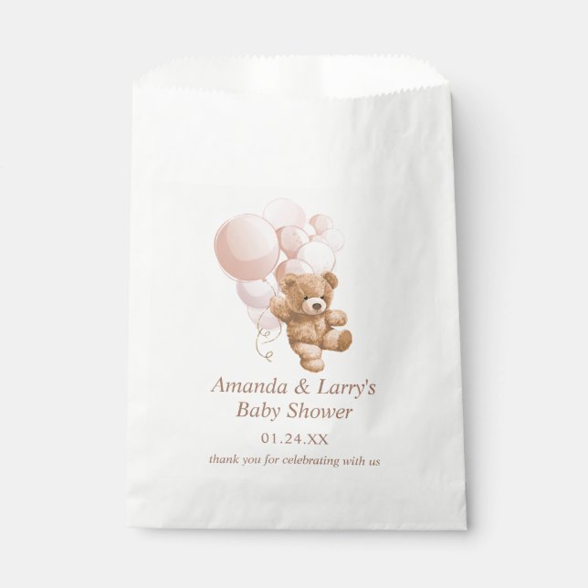 Teddy Bear with Blush Pink Balloons Favour Bag (Front)